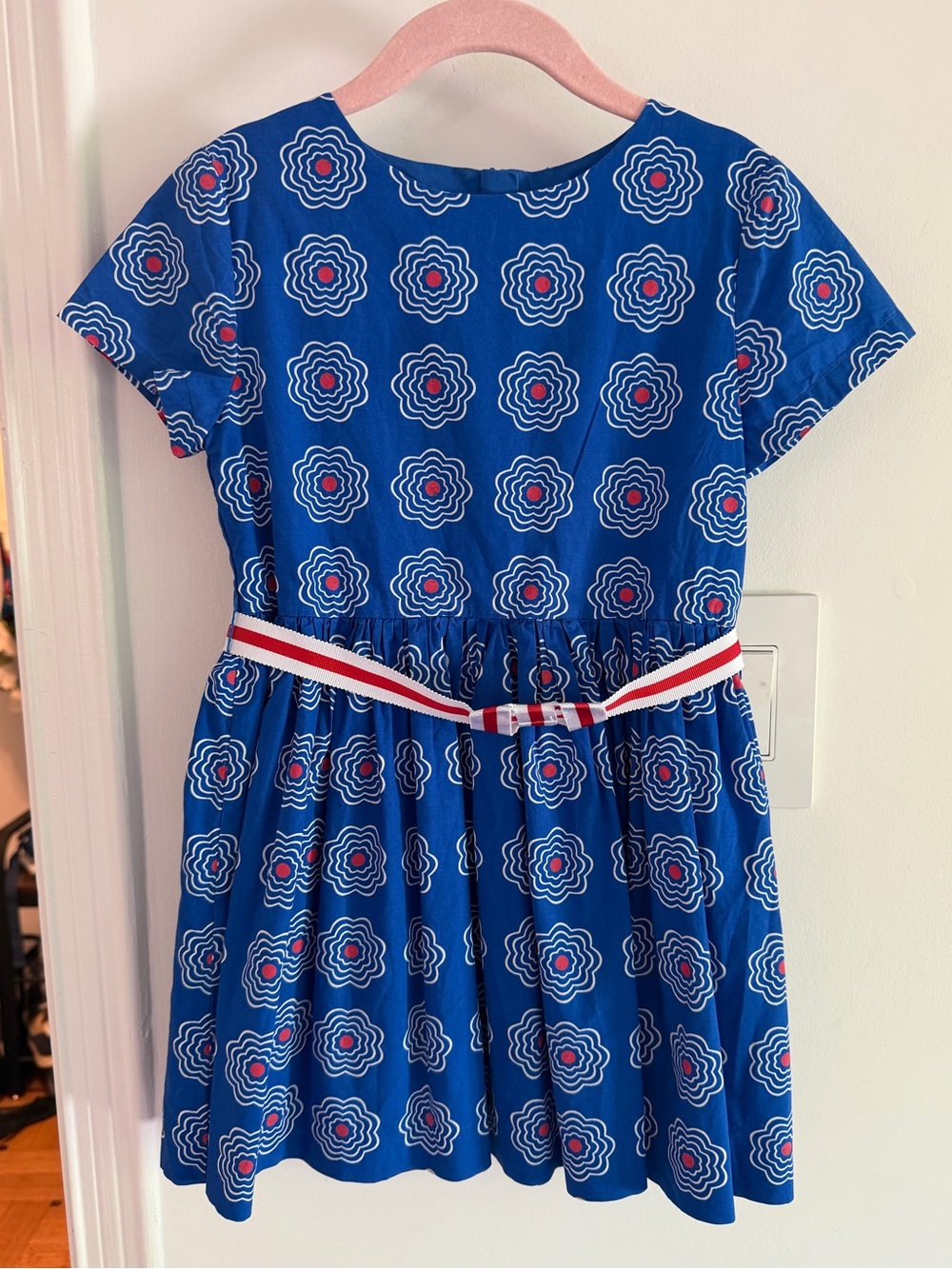 Jacadi Blue Floral Print Girls' Dress with Striped Belt size 5A